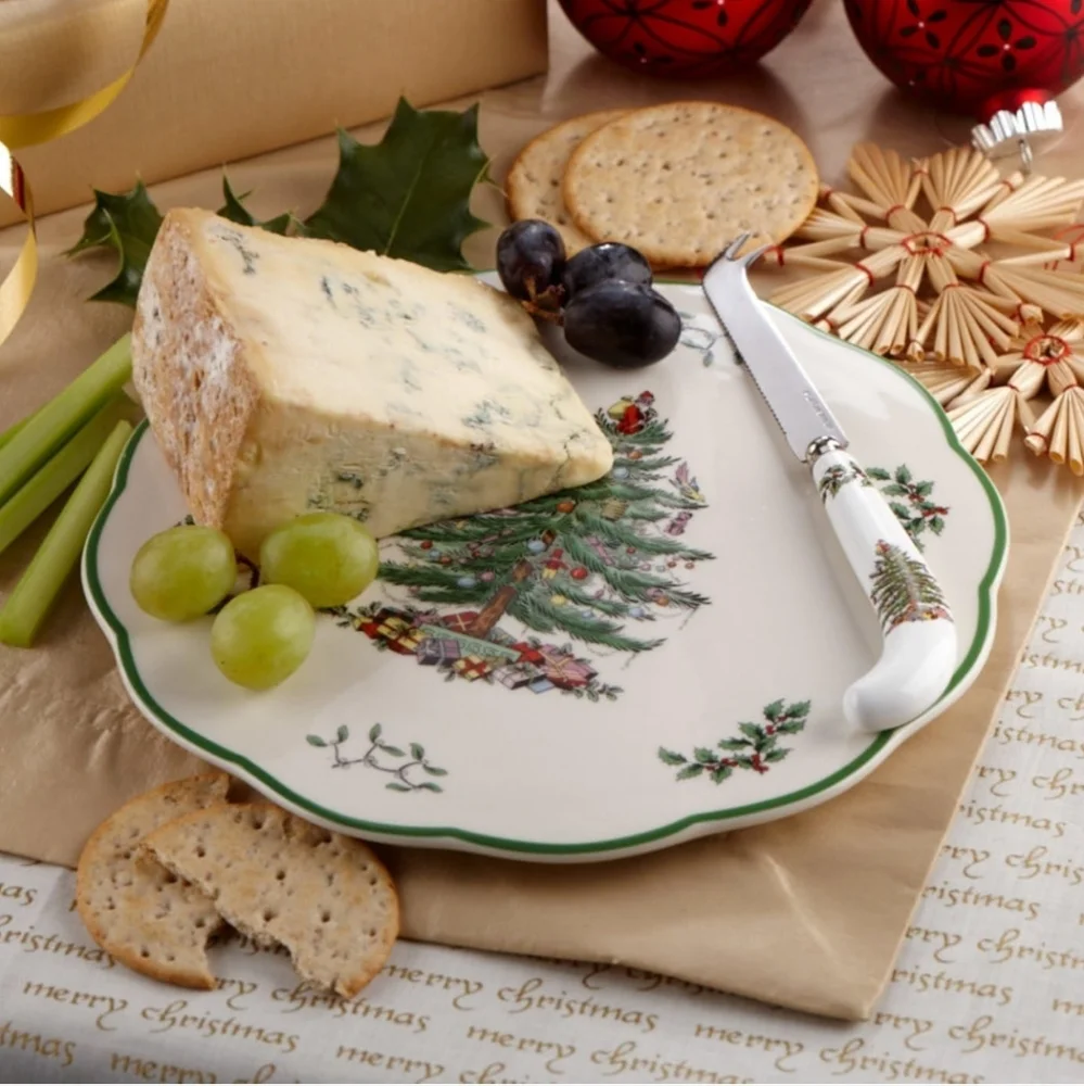 Spode CHRISTMAS TREE Appetizer Plate & Knife Set Porcelain Collectible Holiday